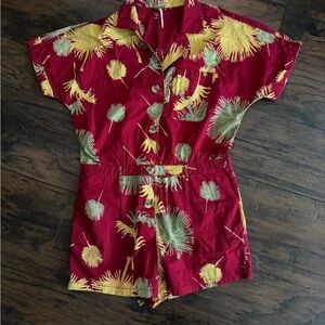 Free People Red and Yellow Floral Jumpsuit